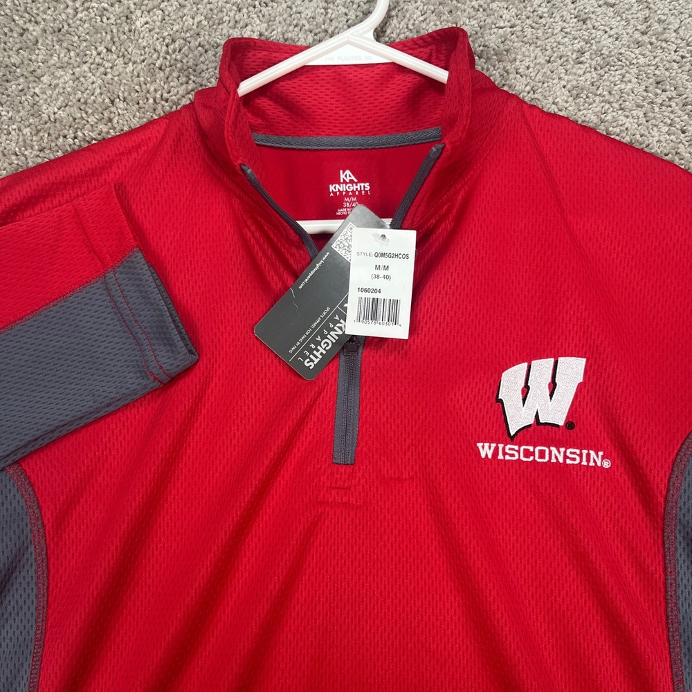 Wisconsin Badgers 1/4 Zip Pullover Long Sleeve Shirt‎ Mens M Knights Apparel NEW